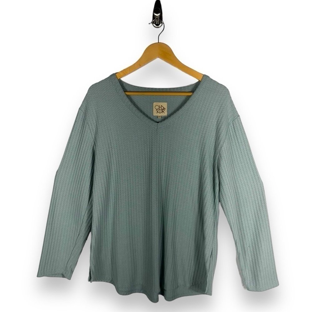 4 for $20 SALE! Chaser Waffle Knit Thermal V Neck Long Sleeve Top, Mint, Size XL